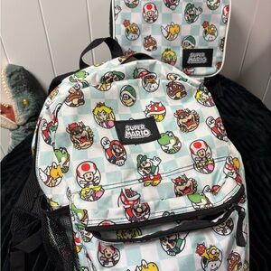 Nintendo Kids Backpack in Mint Blue Check with Super Mario Characters